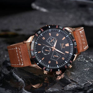 Curated Men's Collection Vegan Leather Large Face Watch - Brown